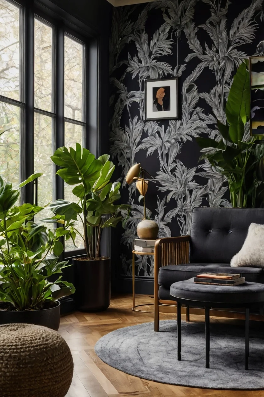 Artistic Black Abstract Black Wallpaper for the Sunroom