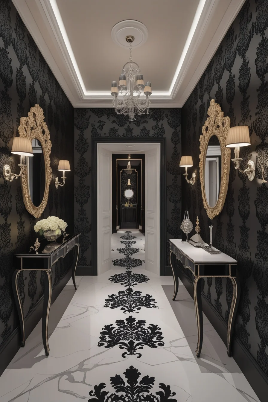 Elegant Black Damask Black Wallpaper for the Hallways