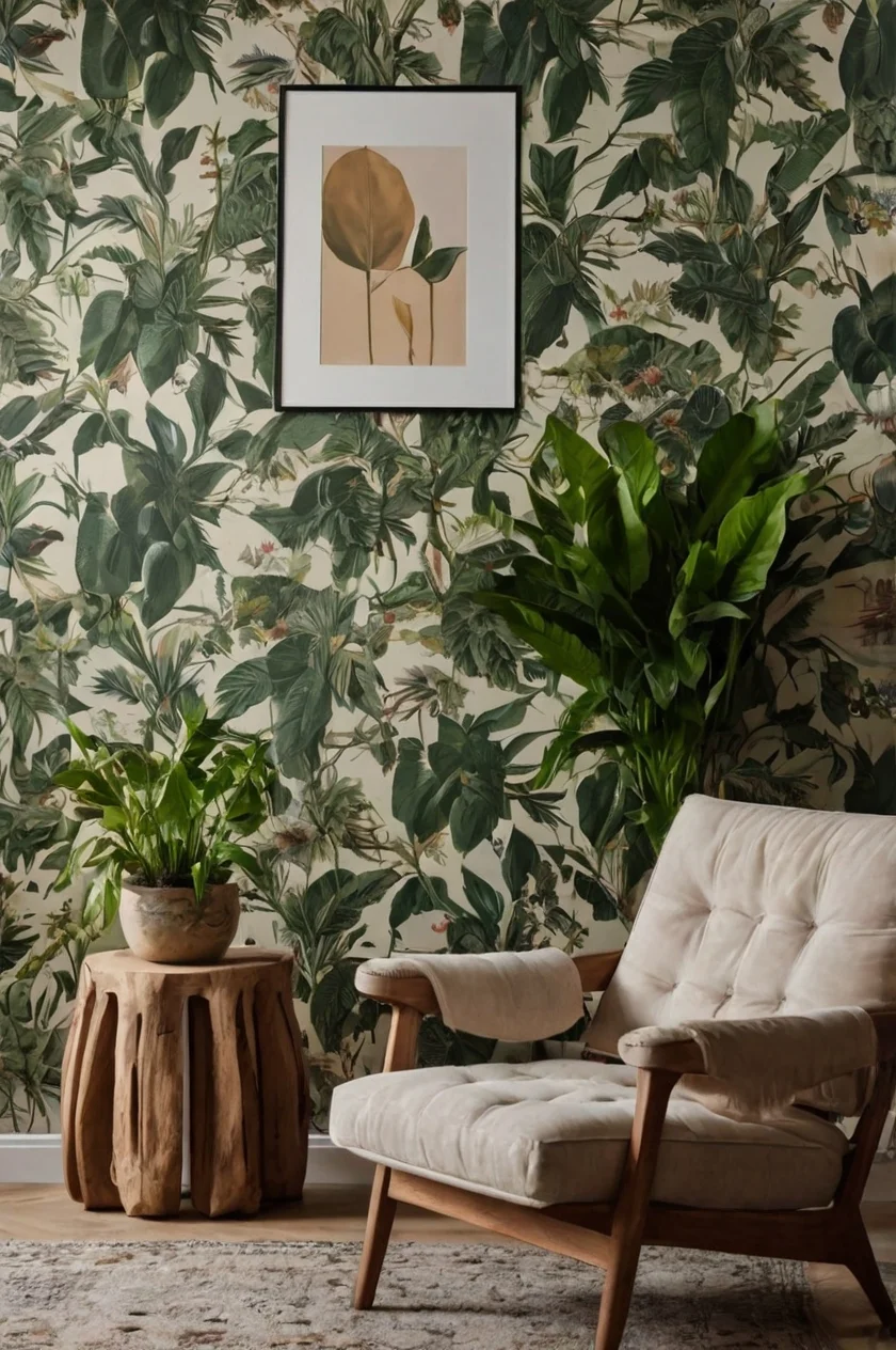 Nature-Inspired Living Room Wallpaper